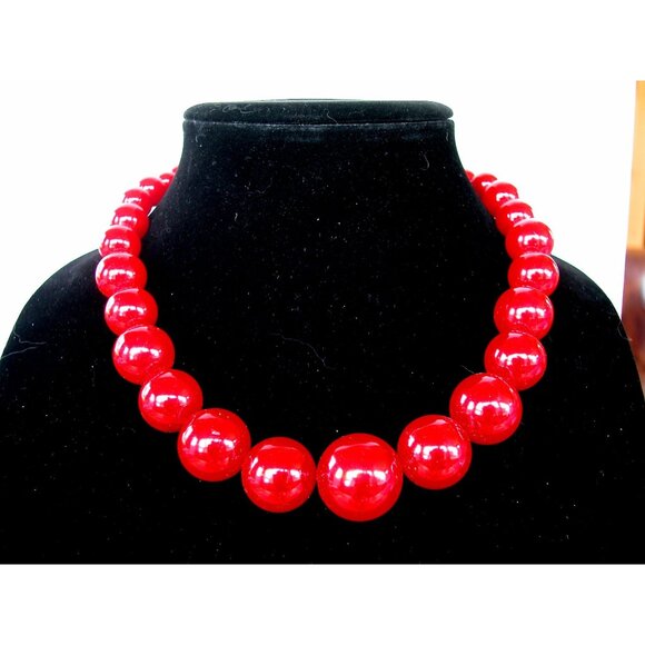 Vintage Red Bead Necklace With Gold-Tone Chain & Clasp - Picture 1 of 2
